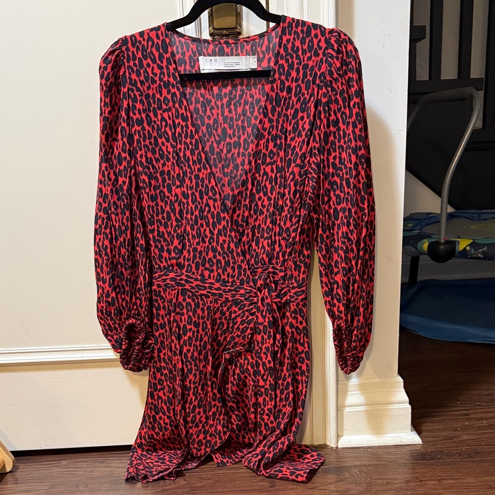 IRO Red and Black Animal Print Long Sleeve Dress